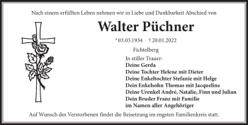 Anzeige von Walter Püchner von Nordbayerischer Kurier