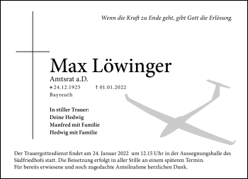 Anzeige von Max Löwinger von Nordbayerischer Kurier