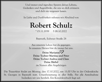 Anzeige von Robert Schulz von Nordbayerischer Kurier