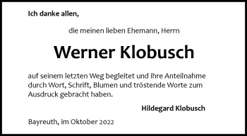 Anzeige von Werner Klobusch von Nordbayerischer Kurier