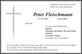 Anzeige von Peter Fleischmann von Nordbayerischer Kurier