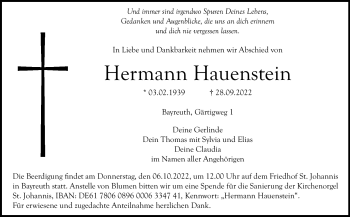 Anzeige von Hermann Hauenstein von Nordbayerischer Kurier