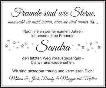 Anzeige von Sandra Stockinger von Nordbayerischer Kurier