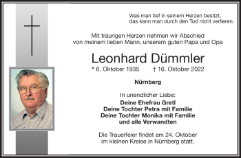 Anzeige von Leonhard Dümmler von Nordbayerischer Kurier