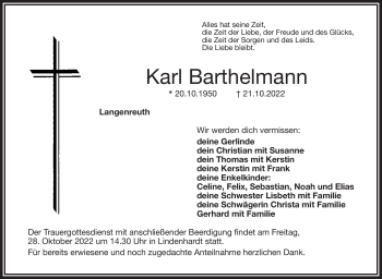 Anzeige von Karl Barthelmann von Nordbayerischer Kurier