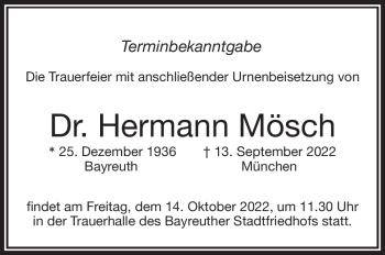 Anzeige von Hermann Mösch von Nordbayerischer Kurier
