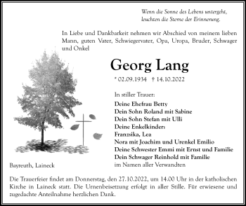 Anzeige von Georg Lang von Nordbayerischer Kurier