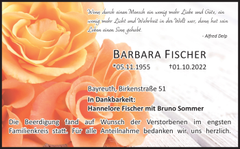 Anzeige von Barbara Fischer von Nordbayerischer Kurier