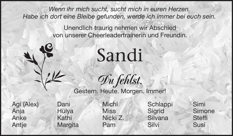  Traueranzeige für Sandra Stockinger vom 01.10.2022 aus Nordbayerischer Kurier