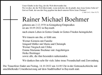 Anzeige von Rainer Michael Boehmer von Nordbayerischer Kurier