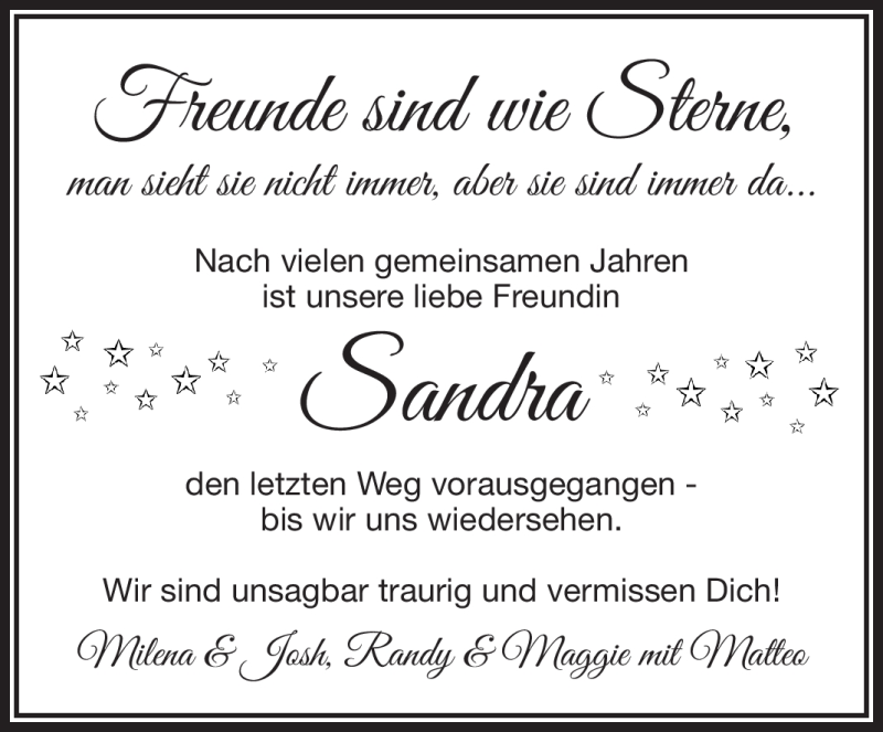  Traueranzeige für Sandra Stockinger vom 01.10.2022 aus Nordbayerischer Kurier