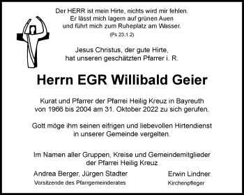 Anzeige von Willibald Geier von Nordbayerischer Kurier