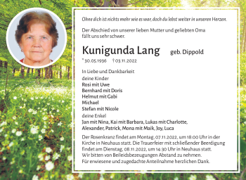 Anzeige von Kunigunda Lang von Nordbayerischer Kurier