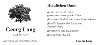 Anzeige von Georg Lang von Nordbayerischer Kurier