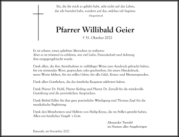 Anzeige von Willibald Geier von Nordbayerischer Kurier