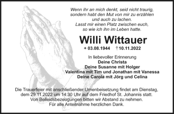 Anzeige von Willi Wittauer von Nordbayerischer Kurier