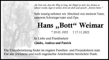 Anzeige von Hans Weimar von Nordbayerischer Kurier