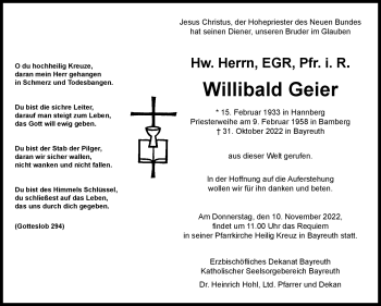 Anzeige von Willibald Geier von Nordbayerischer Kurier