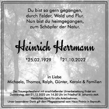Anzeige von Heinrich Herrmann von Nordbayerischer Kurier