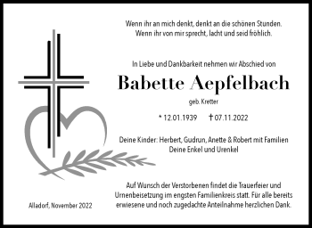 Anzeige von Babette Aepfelbach von Nordbayerischer Kurier