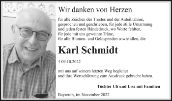 Anzeige von Karl Schmidt von Nordbayerischer Kurier