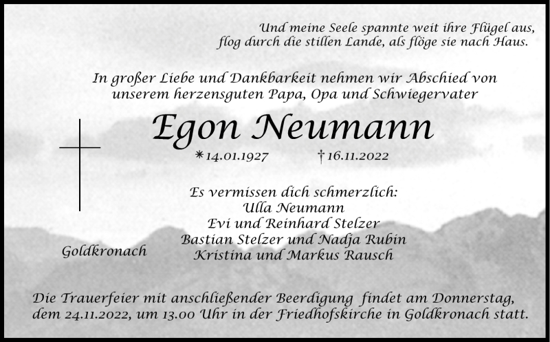  Traueranzeige für Egon Neumann vom 19.11.2022 aus Nordbayerischer Kurier