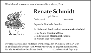 Anzeige von Renate Schmidt von Nordbayerischer Kurier