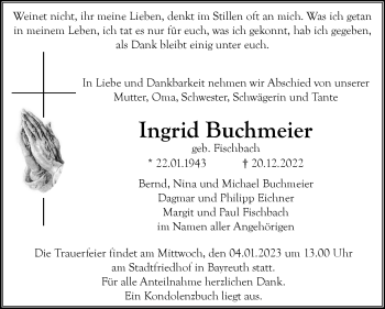 Anzeige von Ingrid Buchmeier von Nordbayerischer Kurier