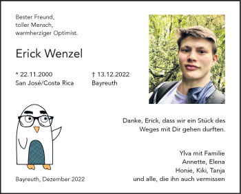 Anzeige von Erick Wenzel von Nordbayerischer Kurier