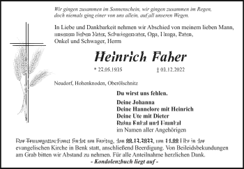 Anzeige von Heinrich Faber von Nordbayerischer Kurier