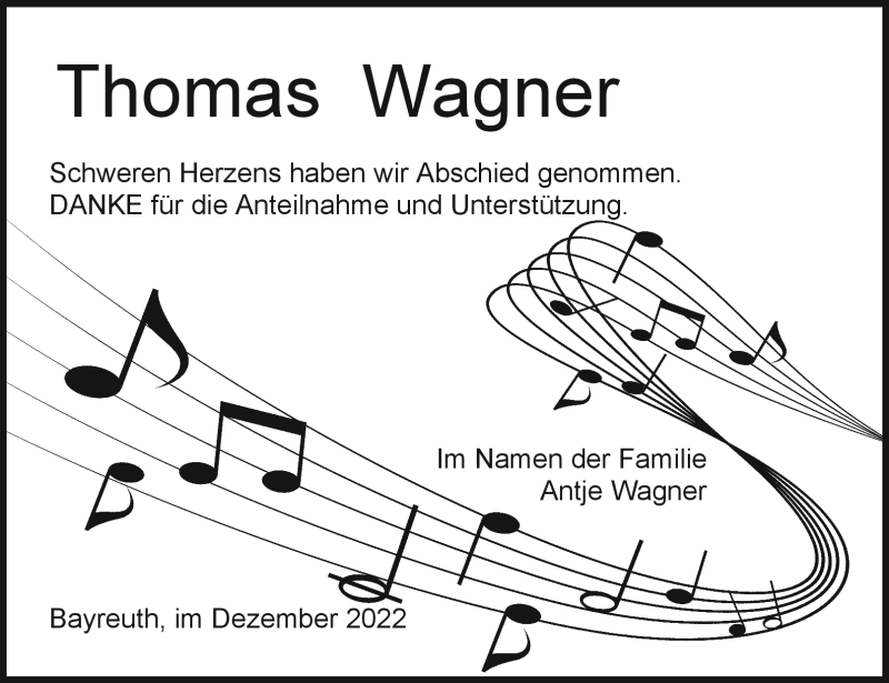  Traueranzeige für Thomas Wagner vom 17.12.2022 aus Nordbayerischer Kurier