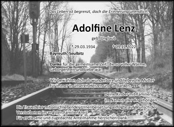 Anzeige von Adolfine Lenz von Nordbayerischer Kurier