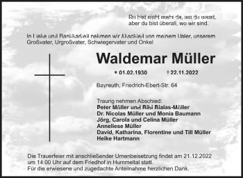 Anzeige von Waldemar Müller von Nordbayerischer Kurier