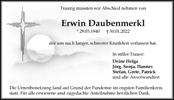 Anzeige von Erwin Daubenmerkl von Nordbayerischer Kurier