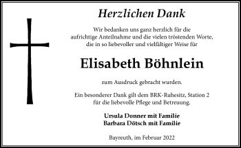 Anzeige von Elisabeth Böhnlein von Nordbayerischer Kurier
