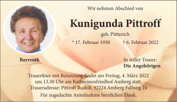 Anzeige von Kunigunda Pittroff von Nordbayerischer Kurier