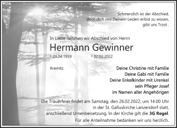 Anzeige von Hermann Gewinner von Nordbayerischer Kurier