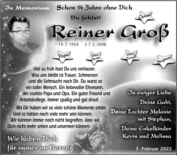 Anzeige von Reiner Groß von Nordbayerischer Kurier