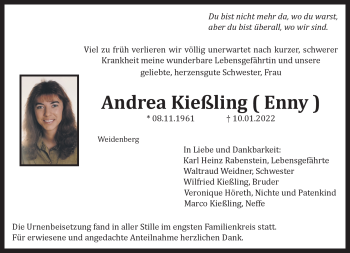 Anzeige von Andrea Kießling von Nordbayerischer Kurier