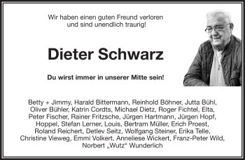 Anzeige von Dieter Schwarz von Nordbayerischer Kurier
