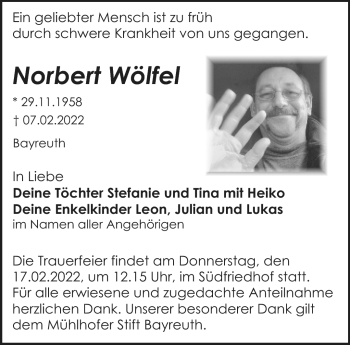 Anzeige von Norbert Wölfel von Nordbayerischer Kurier