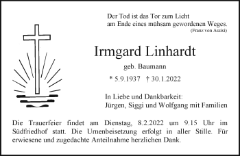 Anzeige von Irmgard Linhardt von Nordbayerischer Kurier