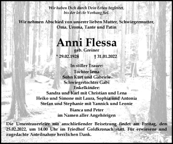 Anzeige von Anni Fless von Nordbayerischer Kurier