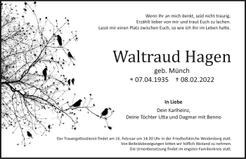 Anzeige von Waltraud Hagen von Nordbayerischer Kurier