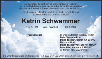 Anzeige von Katrin Schwemmer von Nordbayerischer Kurier