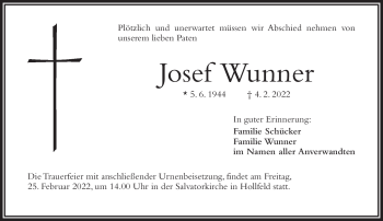 Anzeige von Josef Wunner von Nordbayerischer Kurier