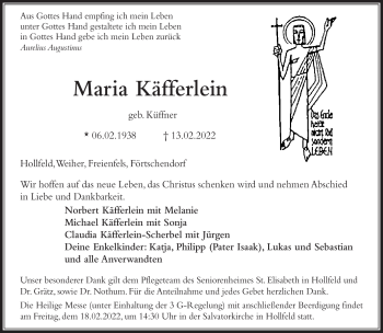 Anzeige von Maria Käfferlein von Nordbayerischer Kurier