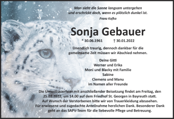 Anzeige von Sonja Gebauer von Nordbayerischer Kurier