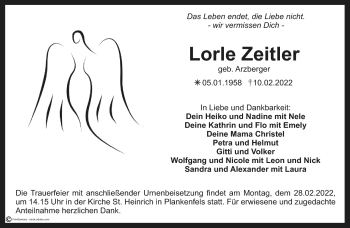 Anzeige von Lorle Zeitler von Nordbayerischer Kurier