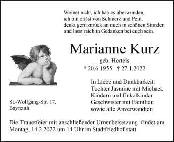 Anzeige von Marianne Kurz von Nordbayerischer Kurier